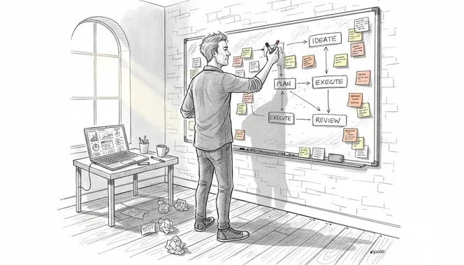 Startup manager updating workflow whiteboard