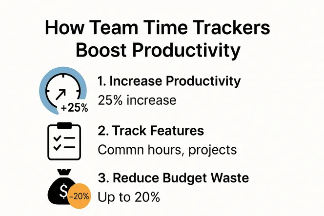 Infographic showing team time tracker productivity and budget impact