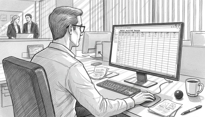 Project lead reviewing spreadsheet data