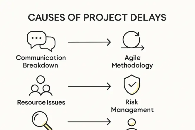 Infographic mapping causes and solutions for project delays